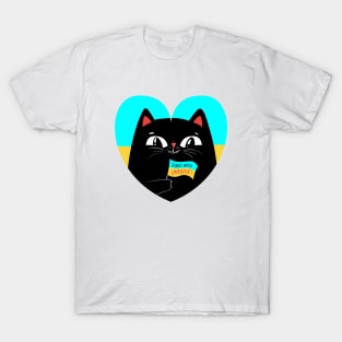 Black cat with Ukraine flag T-Shirt